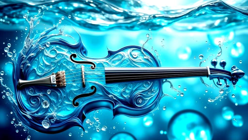 Water Violin with Silver Musical Notes
