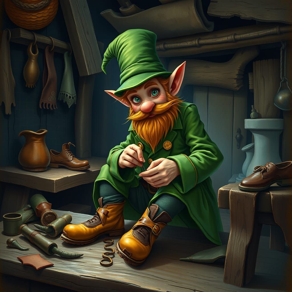 Mystical Leprechaun Crafts Enchanted Slippers in Whimsical W...