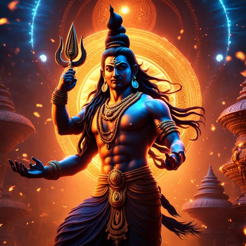 Lord Shiva Dancing with Radiant Lights