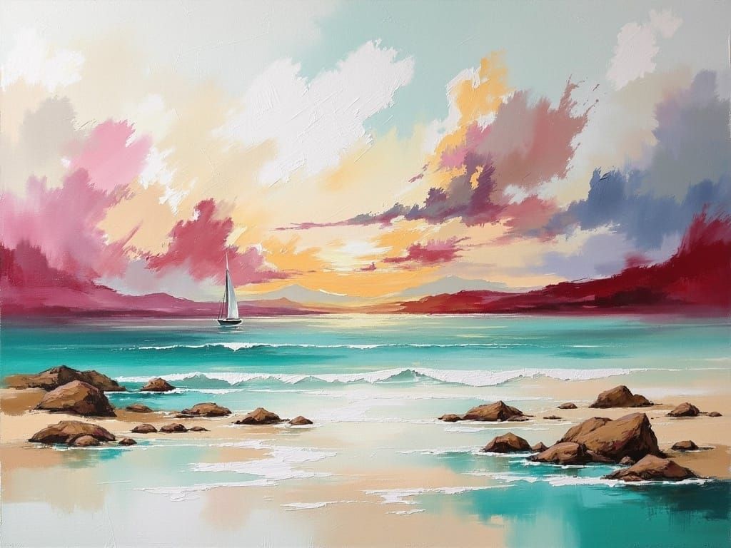 Vibrant Abstract Landscapes in Realistic Acrylic Style