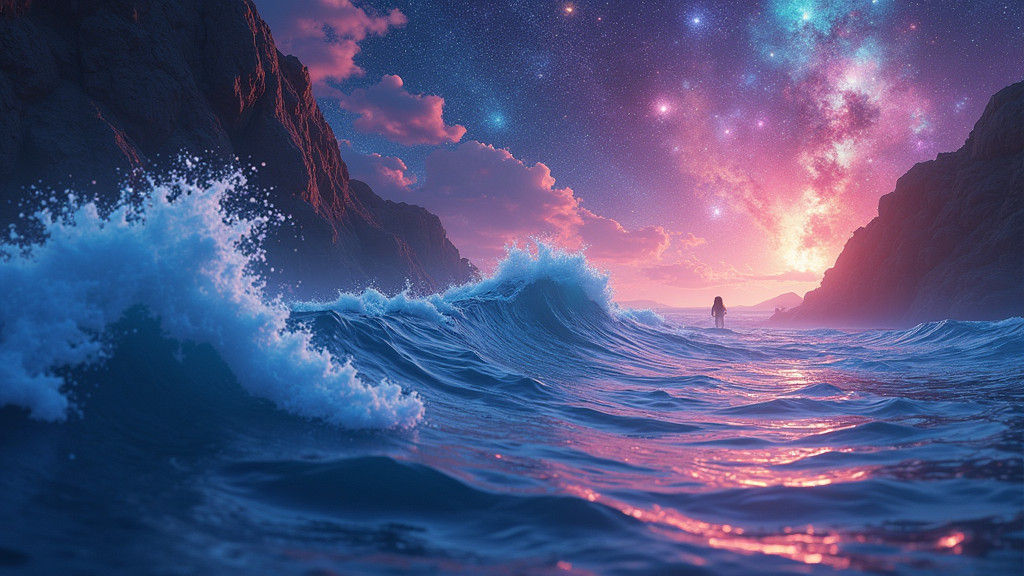 Iridescent Sea Waves in Space with Hidden Face