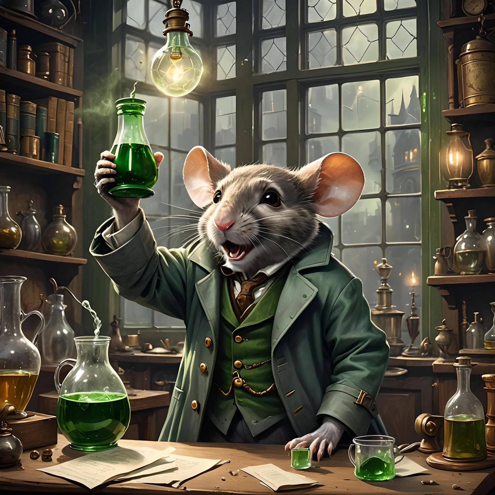 Steampunk Alchemist Mouse in Victorian Lab