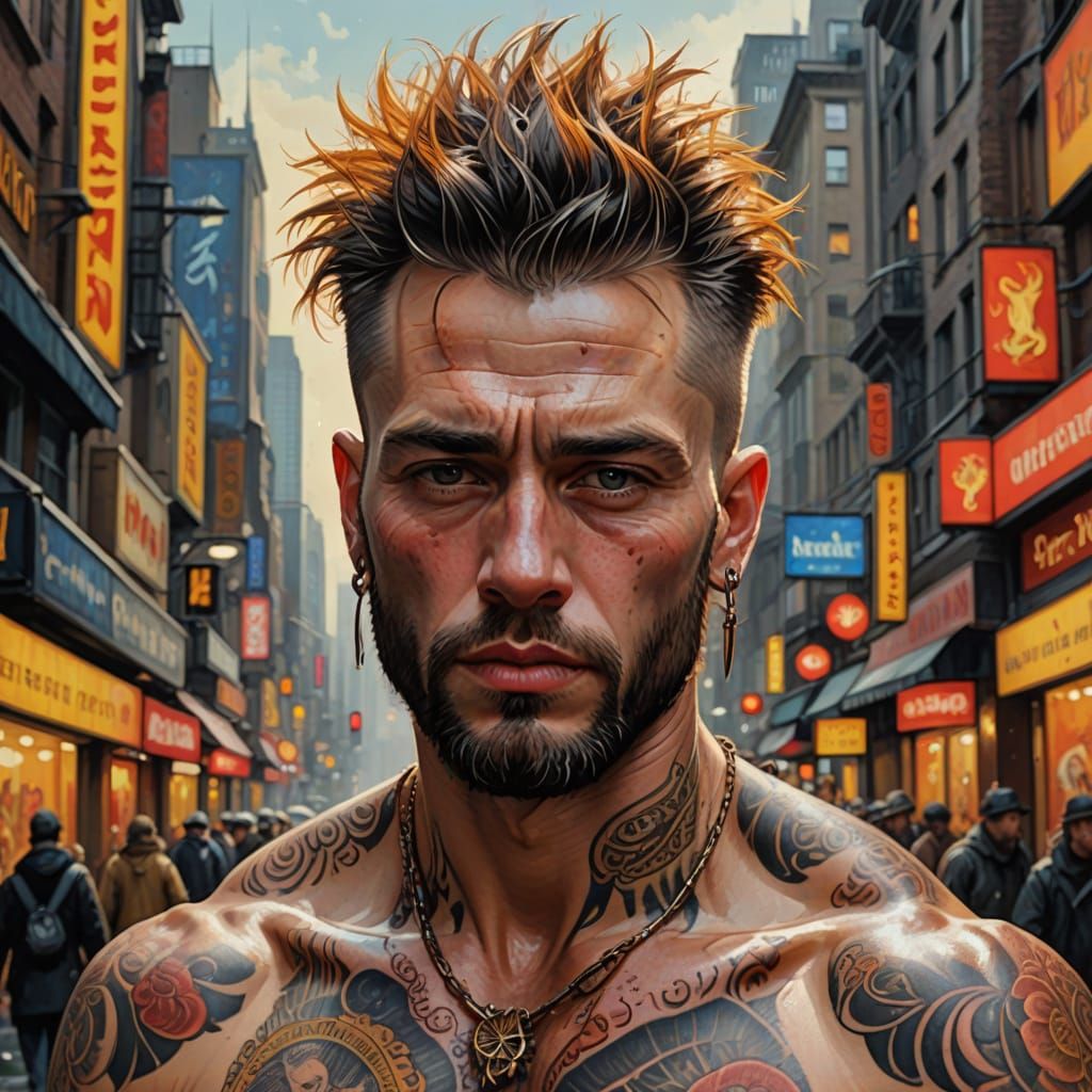 Retro-Futuristic Man with Mohawk: Photorealistic Digital Art