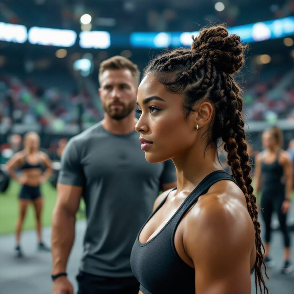 Biracial CrossFit Athlete Receives Coaching in Stadium