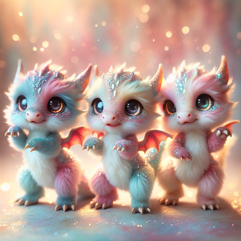 Pastel Rainbow Dragons Dancing in Studio Light