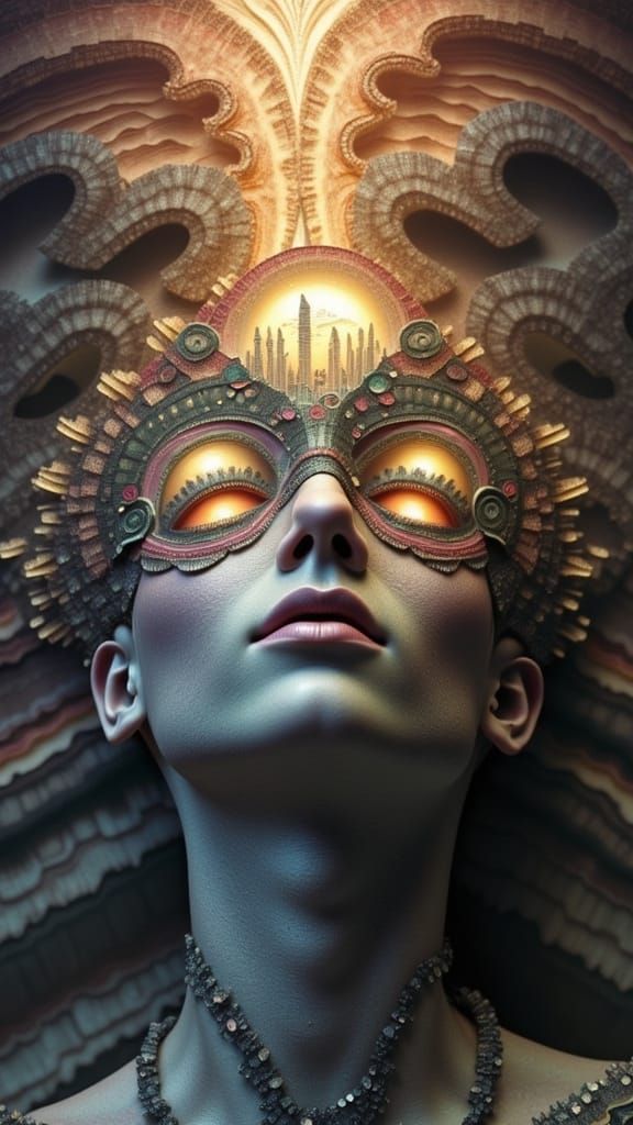 Surreal Nebula Stone Head Exploding with Light