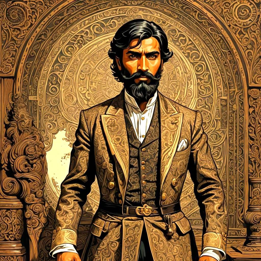 Captain Nemo Portrait in Woodcut Style
