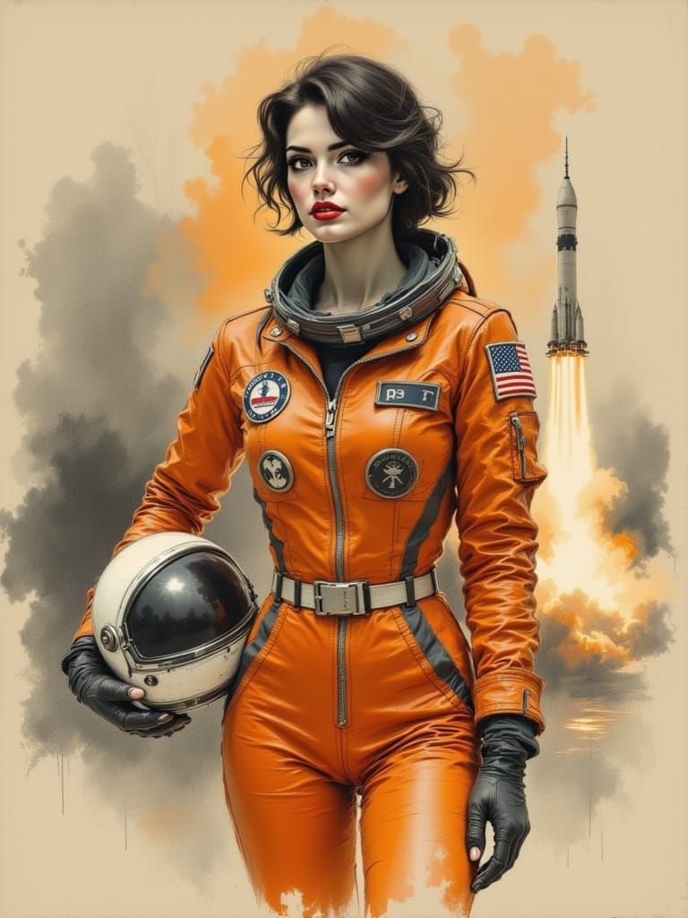Confident Astronaut in Retro-Futuristic Space Suit