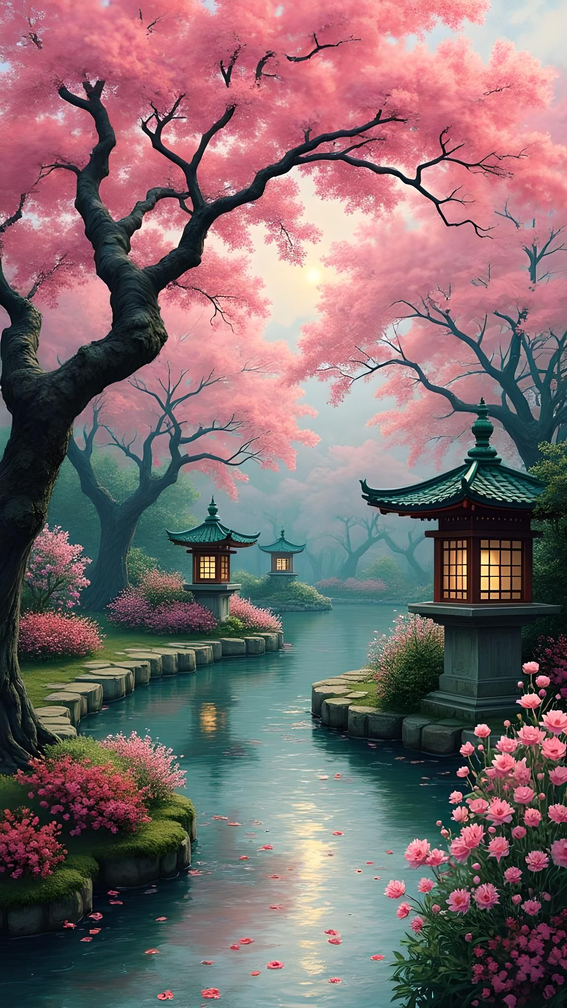 Japanese Garden in Van Gogh Style