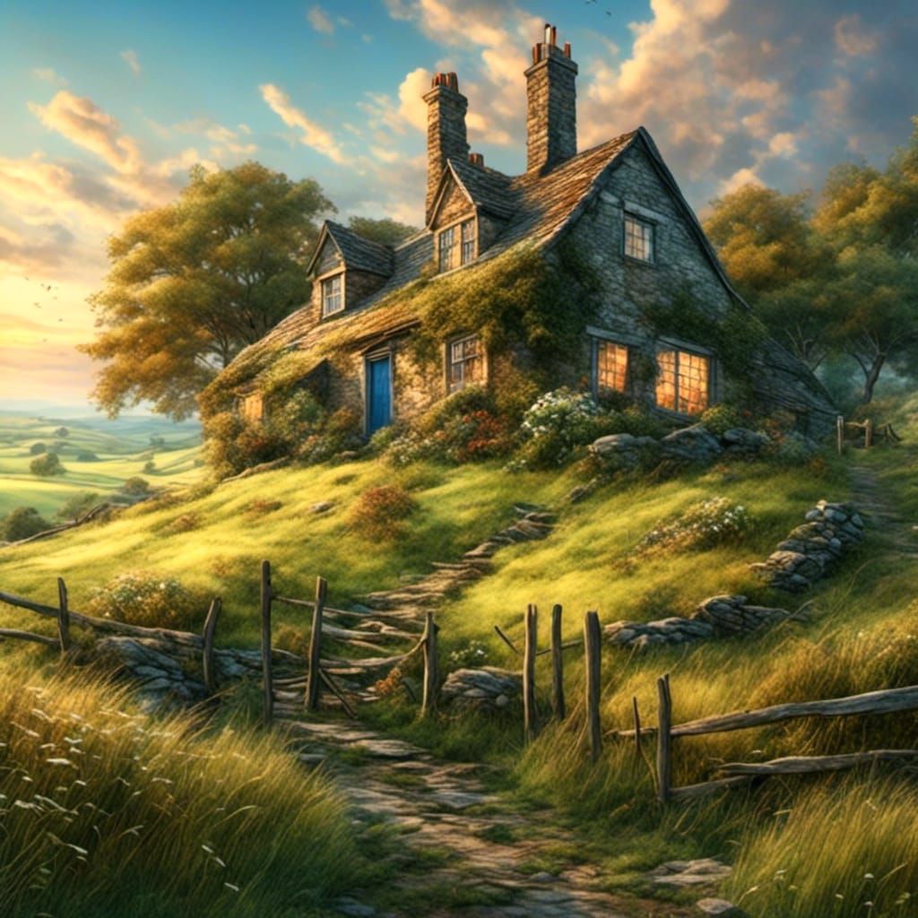 Picturesque Cottage in Yorkshire Dales at Sunrise