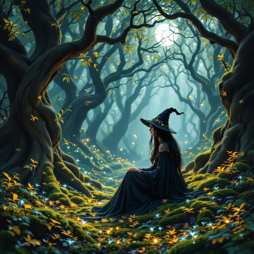 Ethereal Forest Witch in Moonlit Grove