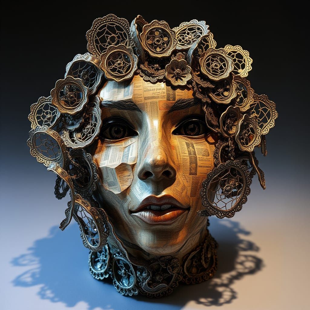 Corroding Metallic Lace Collage Sculpture