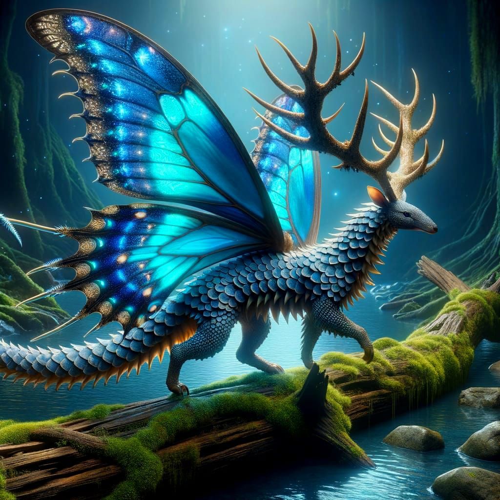 Majestic Hybrid Creature with Glowing Butterfly Wings