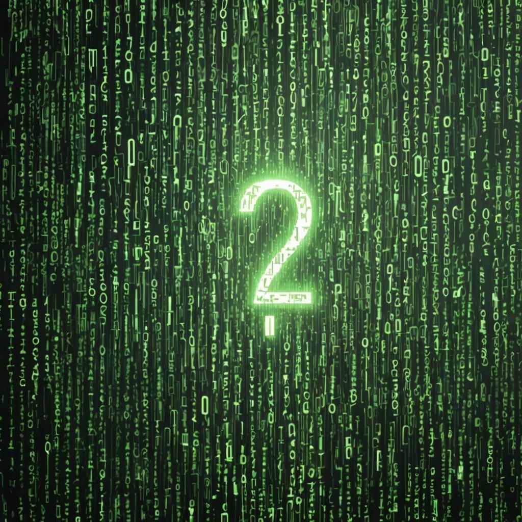 The Matrix hologram with a image of QUESTION_MARK in binaire...