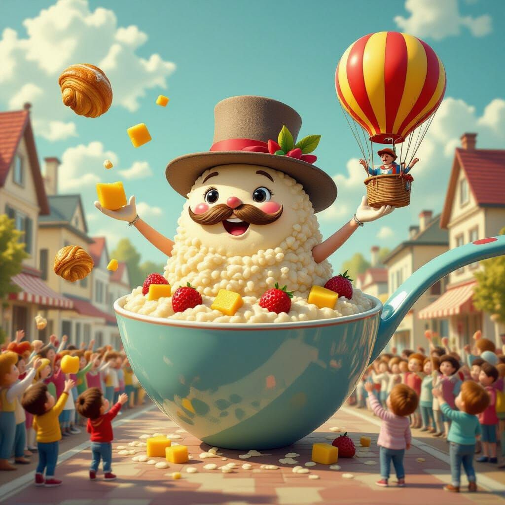 Whimsical Food Parade Led by Porridge Character