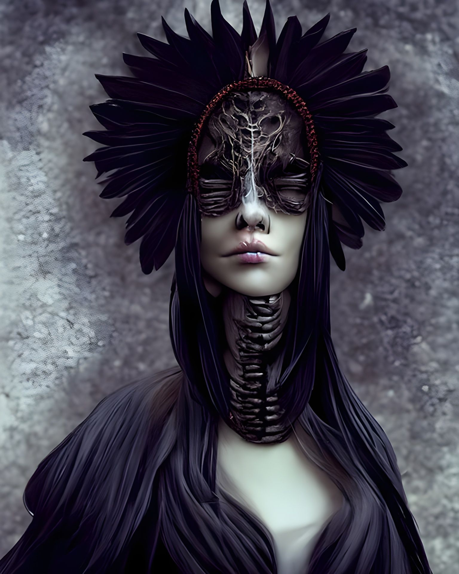 Sinister Native American Witch with Alien Mask