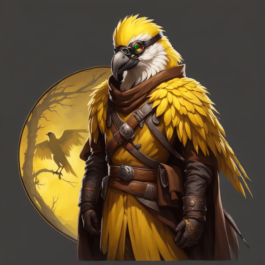 Aarakocra Canary Scribe: Bird Adventurer in Brown Robes