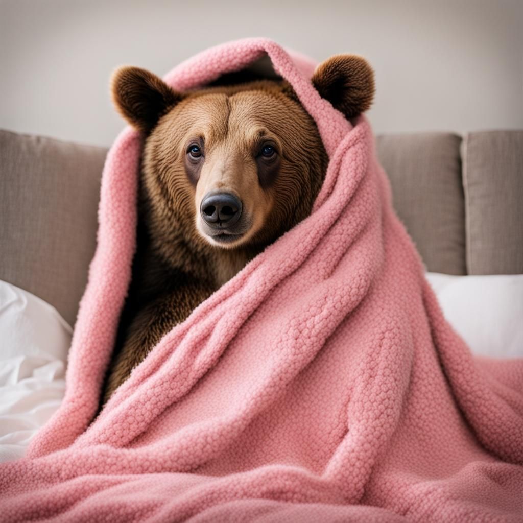 Cozy Bear Wrapped in Pink Blanket