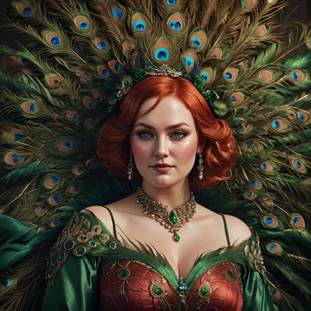 Sensual Redhead in Green Dress: Fantasy Art
