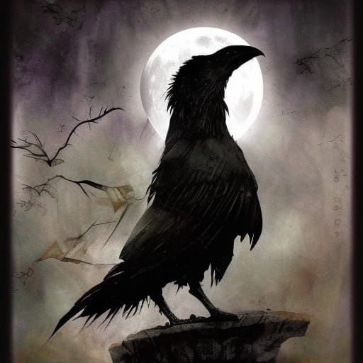 Raven and Moon Dark Fantasy Art