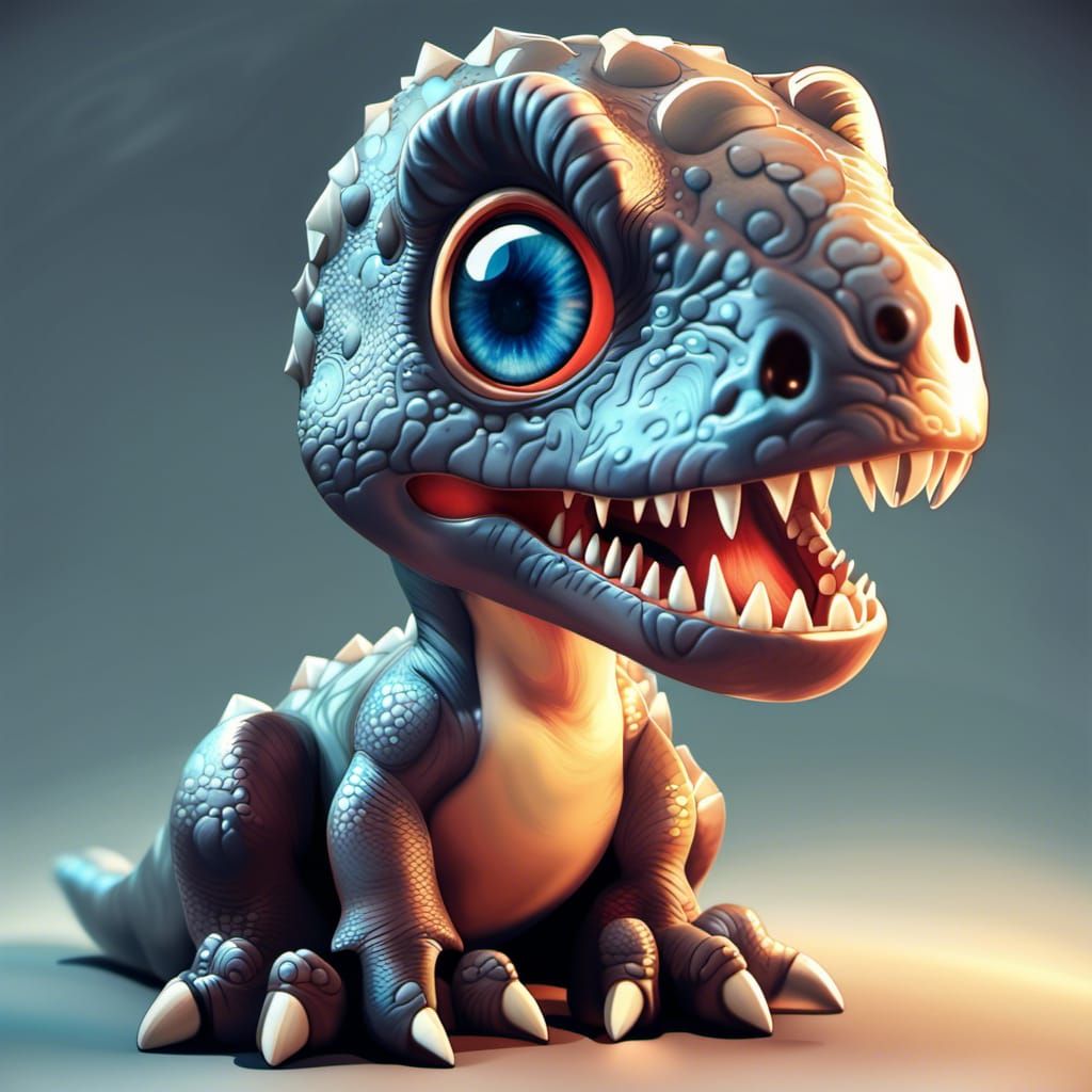 Cute Chibi T-Rex with Glowing Eyes in 3D Anime