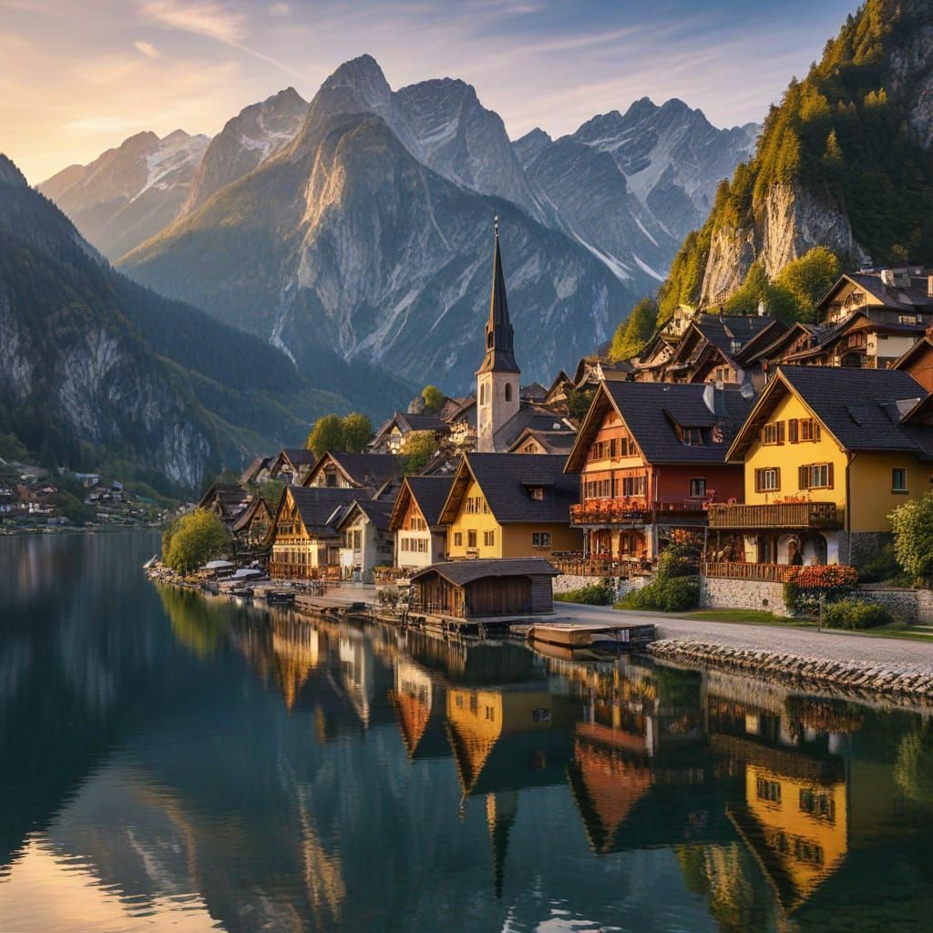 Austrian Alps Village at Golden Hour
