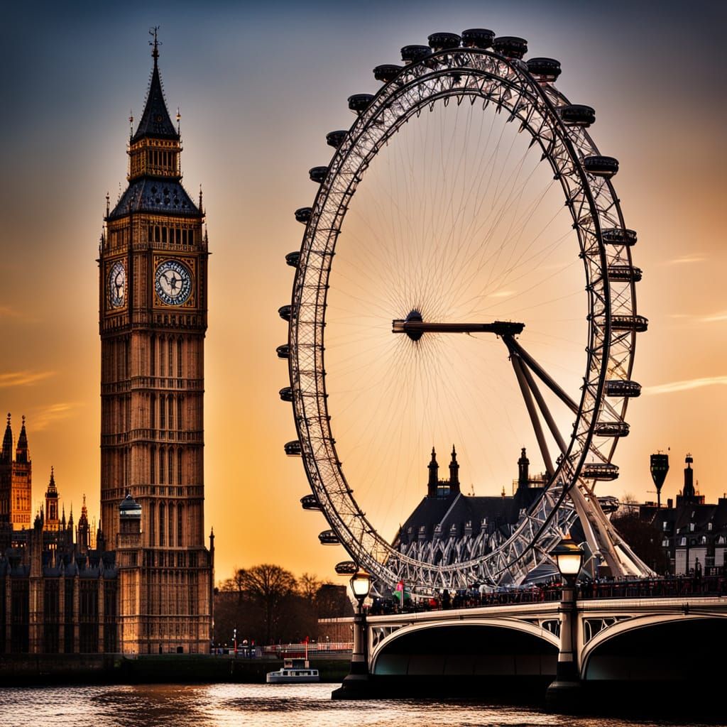 Big Ben and London Eye at Golden Hour