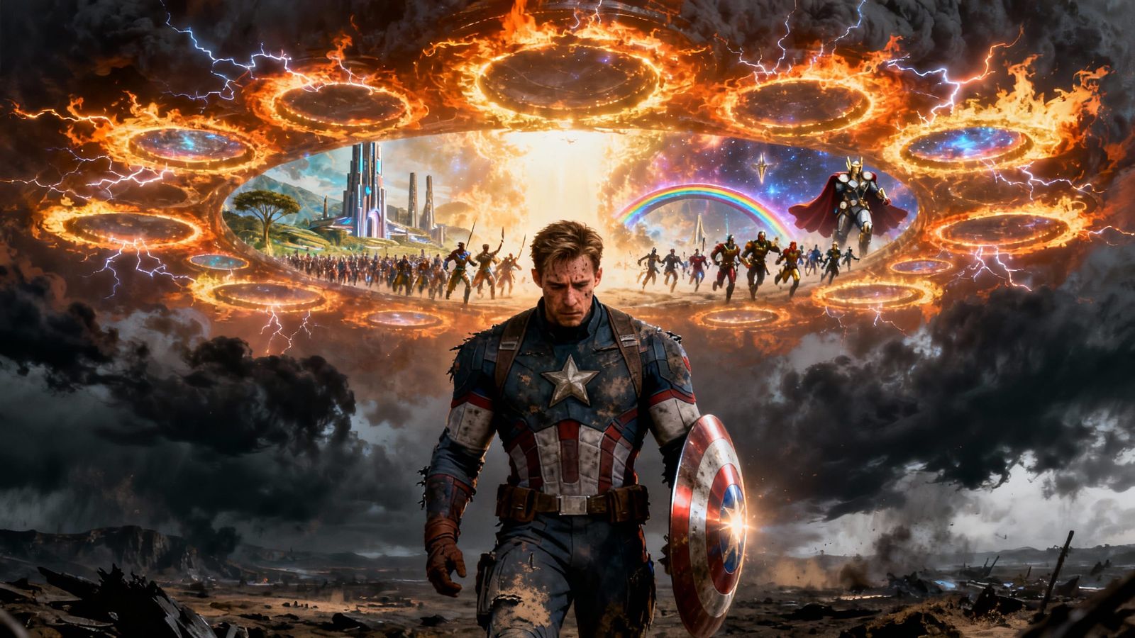 Captain America's Heroic Stand in Desolate Wasteland