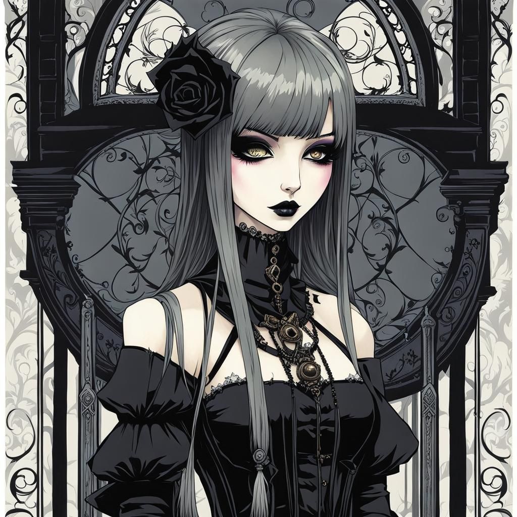 Gothic Girl in Dark Academia Style