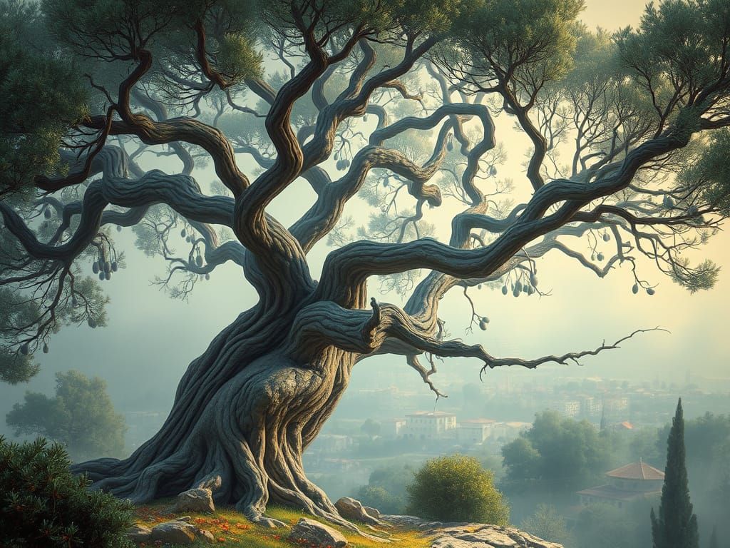 Ancient Gnarled Olive Tree on Mount of Olives