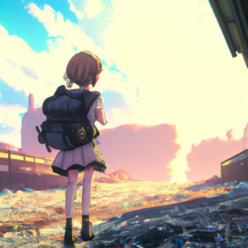 Post-Apocalyptic Anime Girl in Ghibli Style
