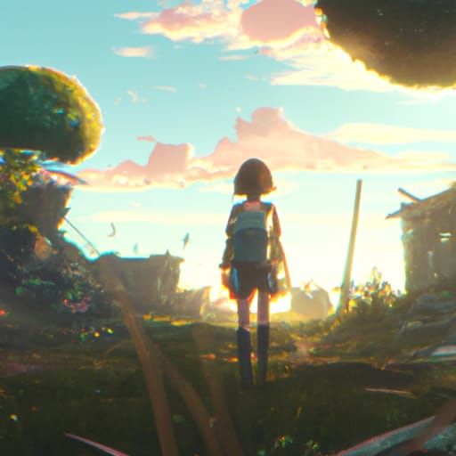 Anime Girl in Post-Apocalyptic Wonderland