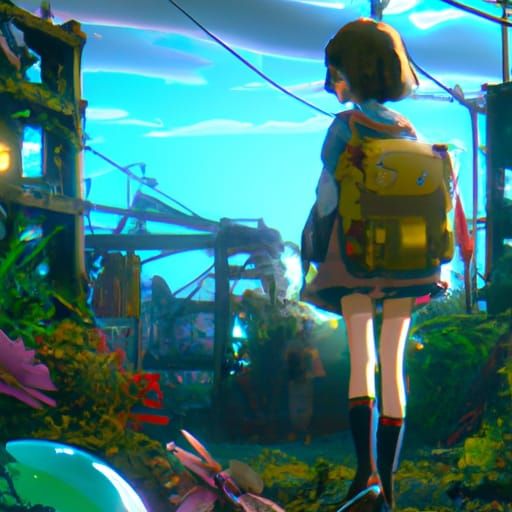 Anime Girl in Post-Apocalyptic Wonderland