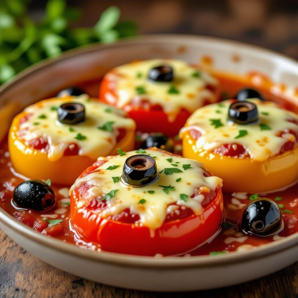 Red and Yellow Peppers Parmigiana with Olives