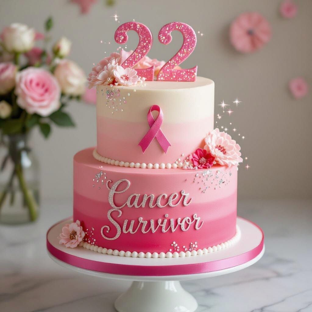 Elegant Pink Ombre Birthday Cake For Cancer Survivor