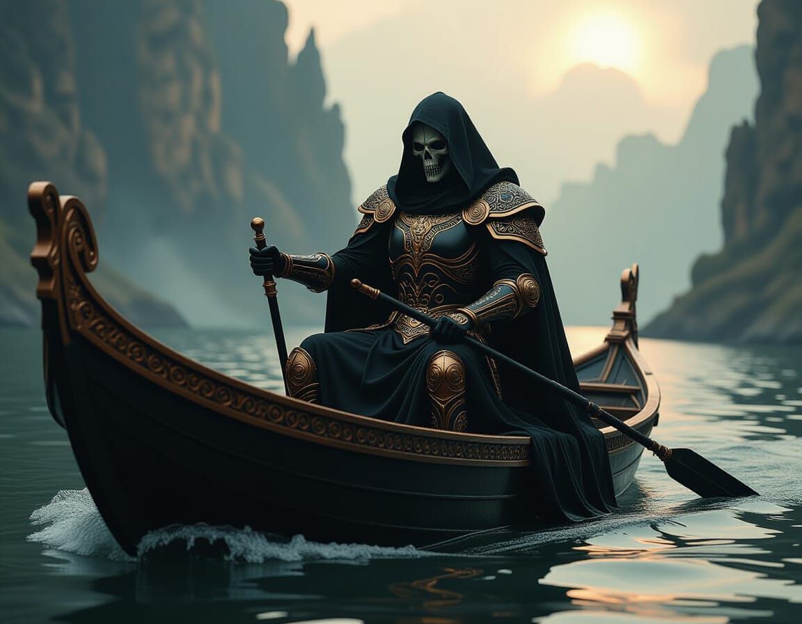 Cybernetic Grim Reaper Rides River Styx Ferry