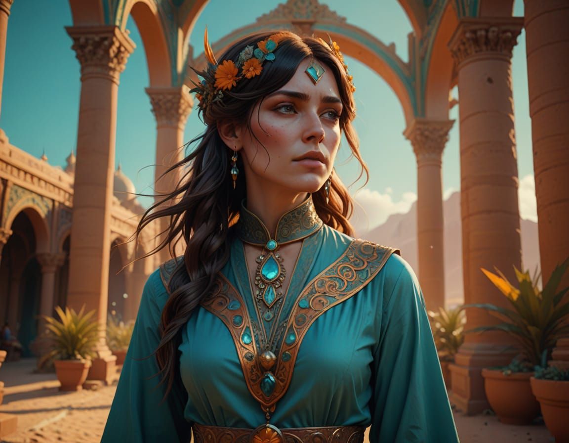 Vintage Woman in the Oasis Mirage