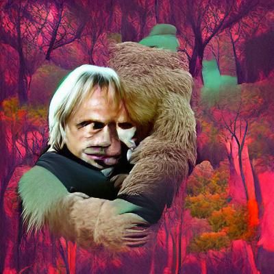 Bear Hugs Man in Enchanted Forest