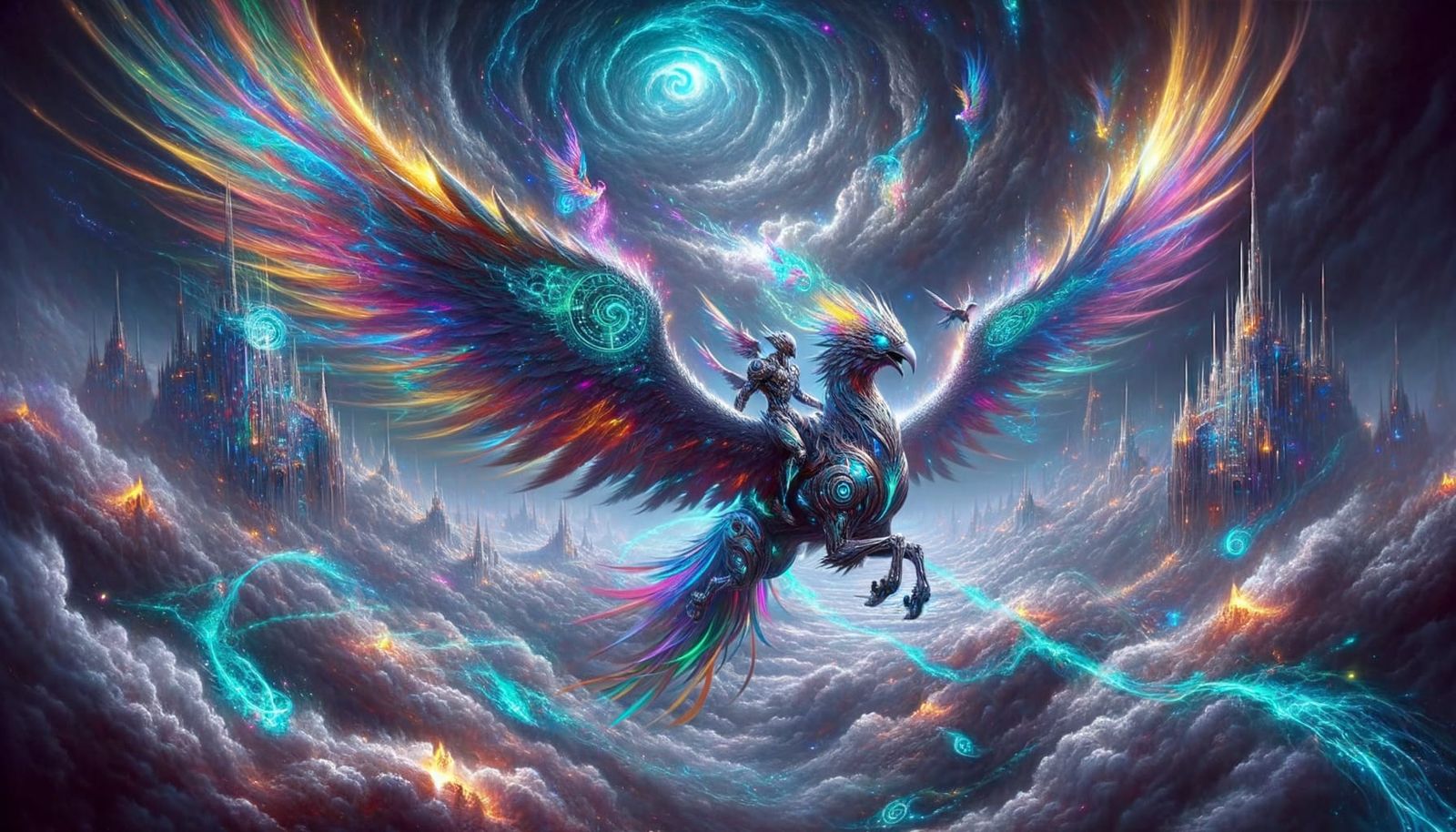 Cyberpunk Kun Peng Takes Flight Amidst Turbulent Skies