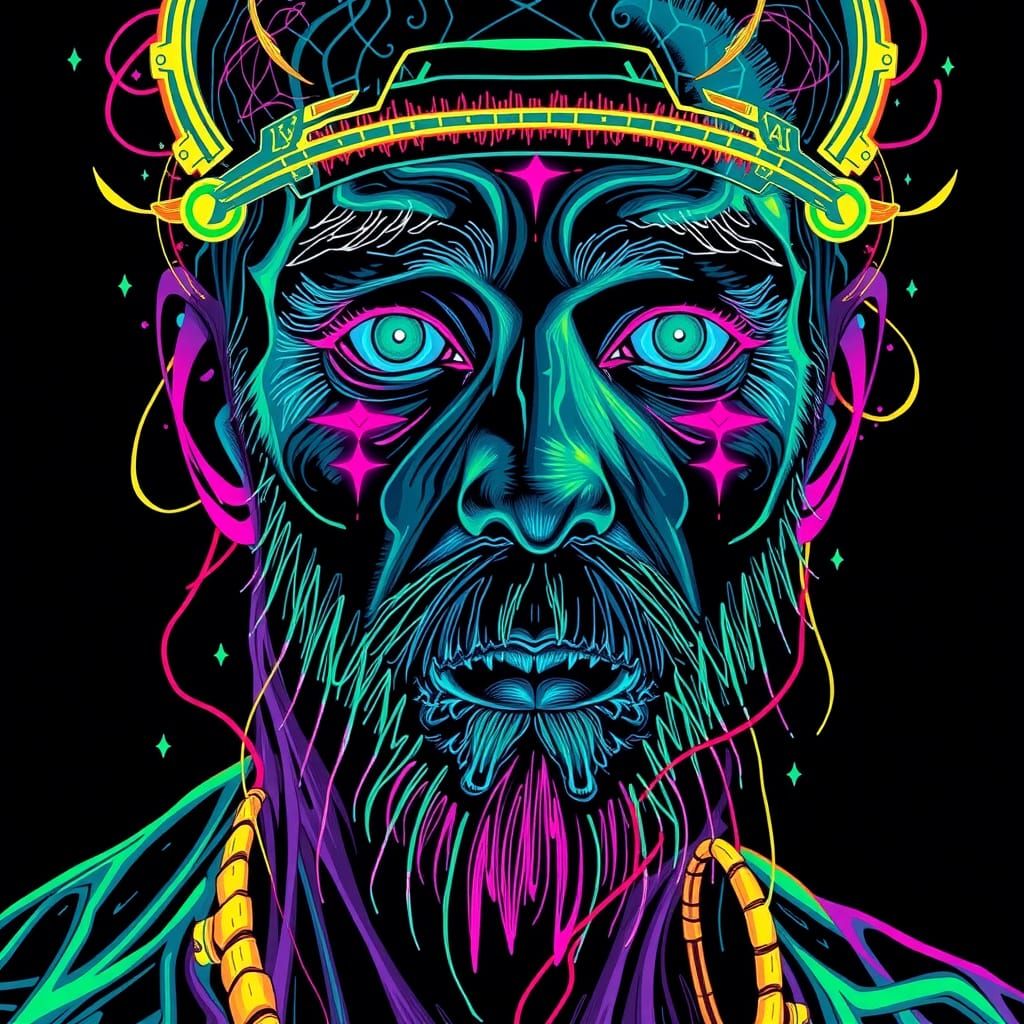 Psychedelic Portrait in Neon Blacklight Paint