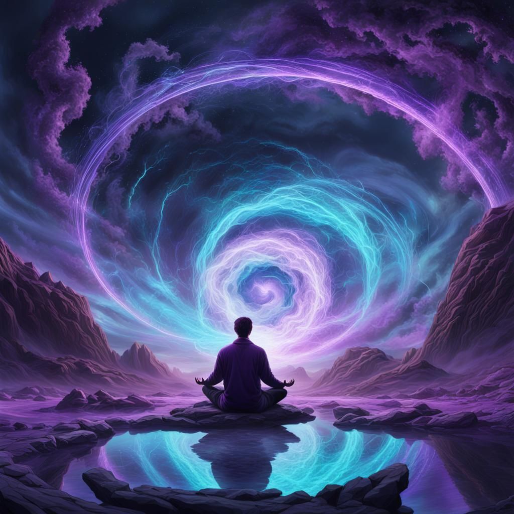 Meditating Man in Arcane Whirlwind, Fantasy Concept Art