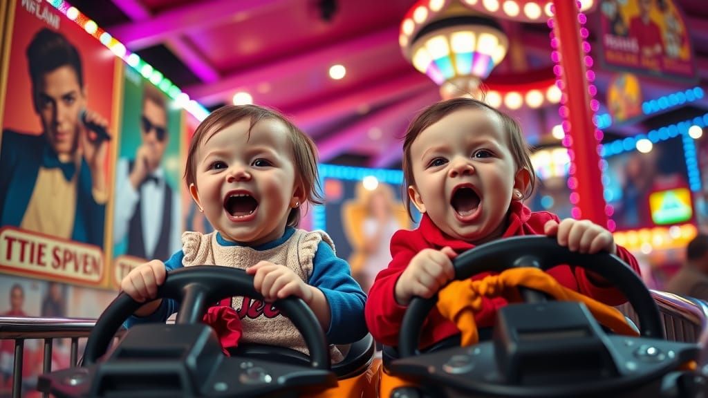 Toddlers' Bumper Car Adventure in Photorealistic Style