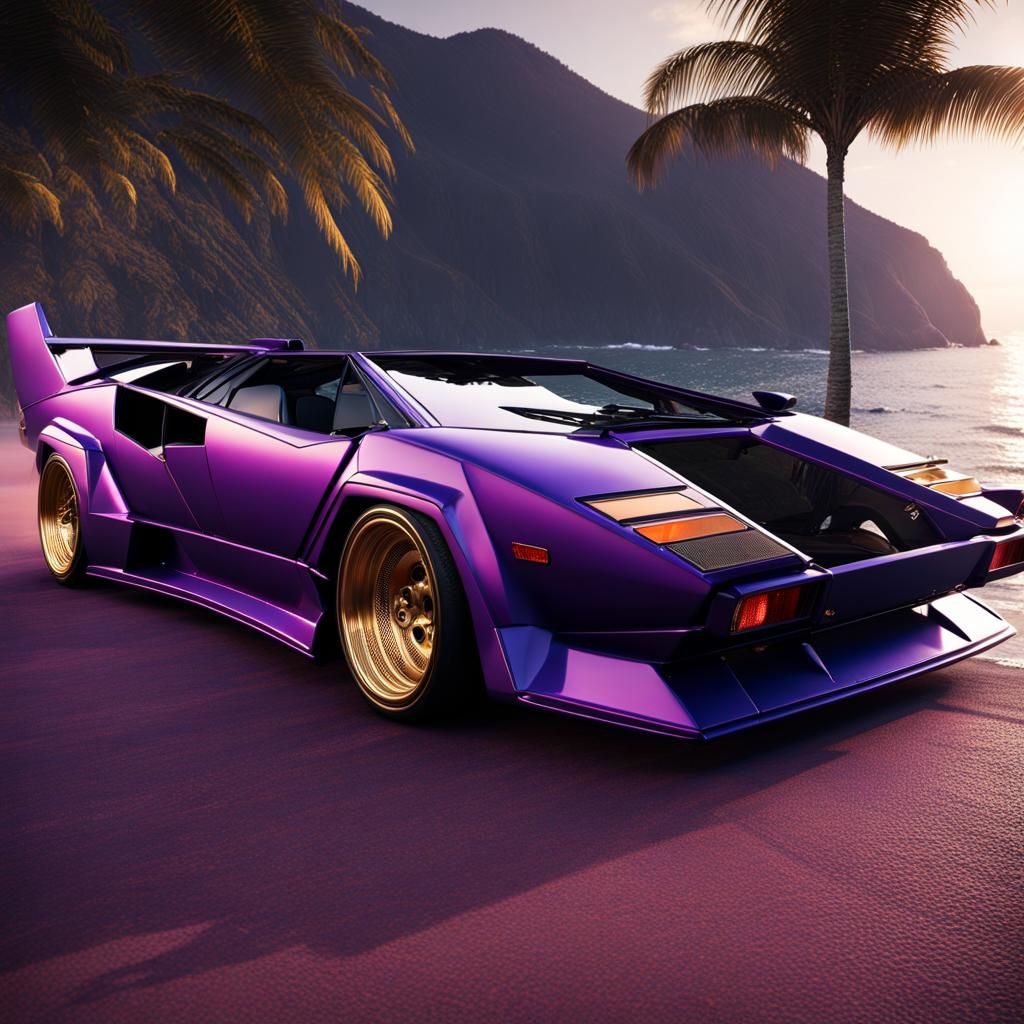 Purple Lamborghini Countach Station Wagon by the Sea