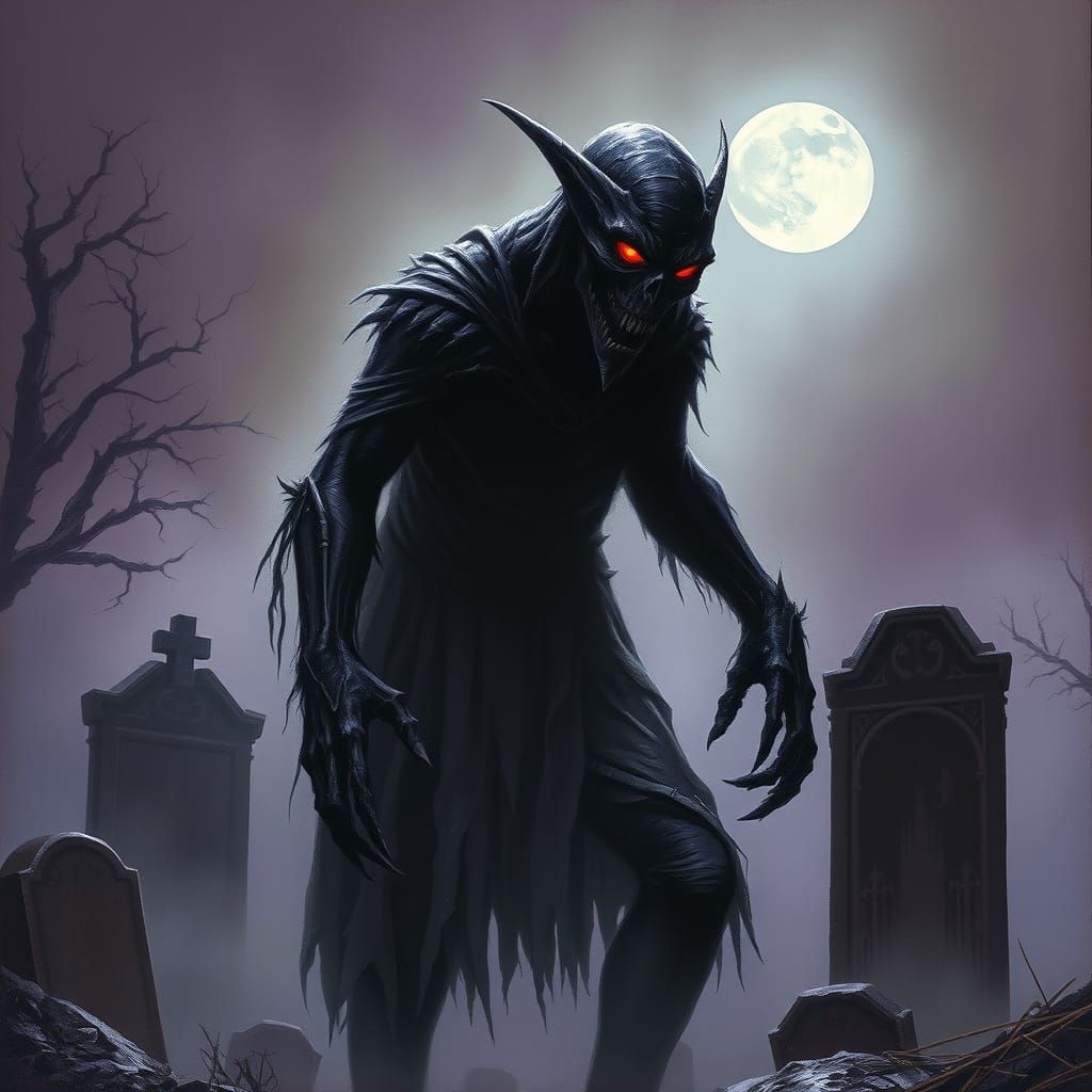Shadowy Monster Emerges From Gothic Graveyard