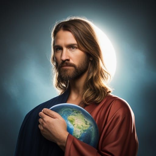 Jesus holding a flat earth