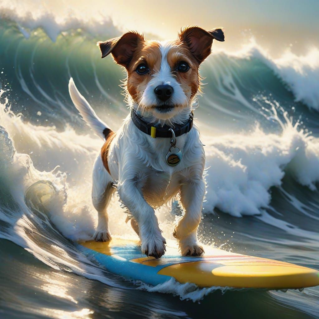 Thrilling Surfing Jack Russell in Golden Hour