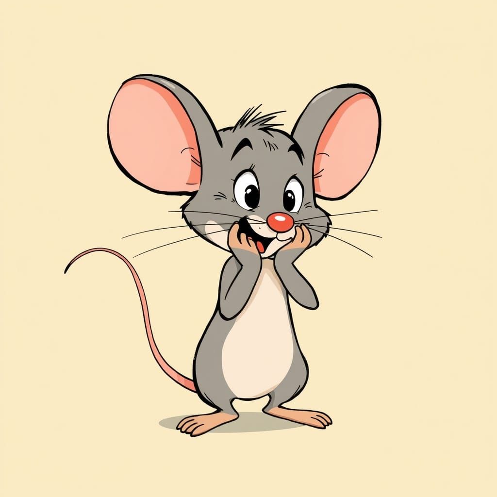 Shy Mouse Peekaboo: A 1950s Cartoon Sketch