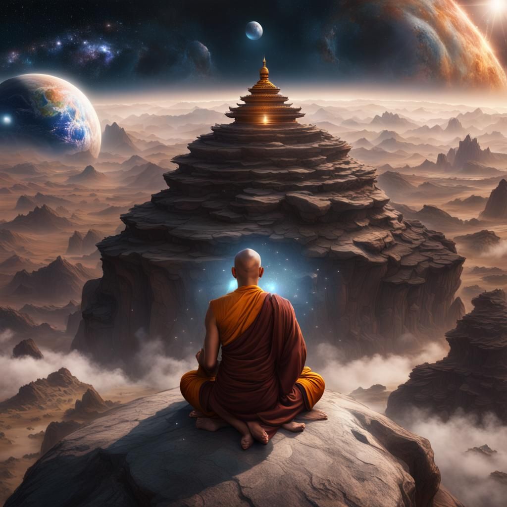 Meditating Monk Gazing at Astral Universe