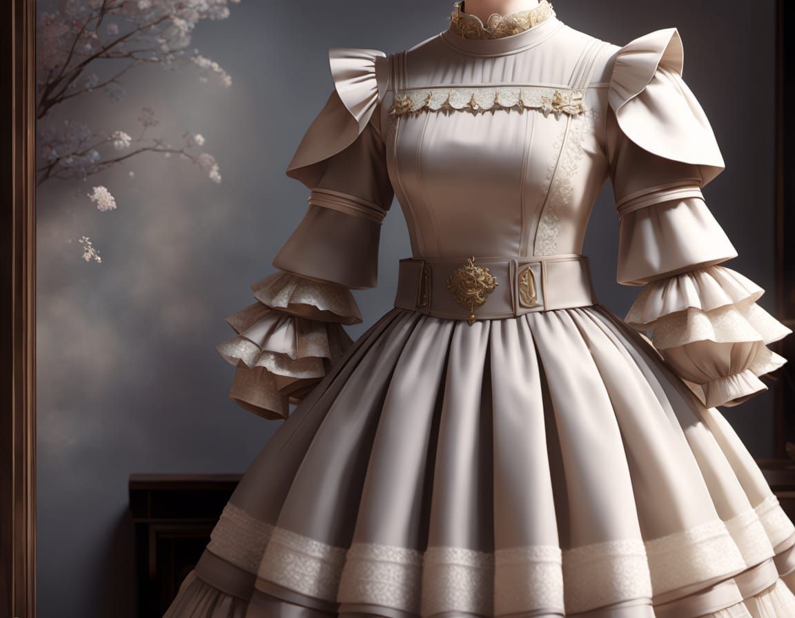 Elegant Anime Woman in Floor-Length Dress