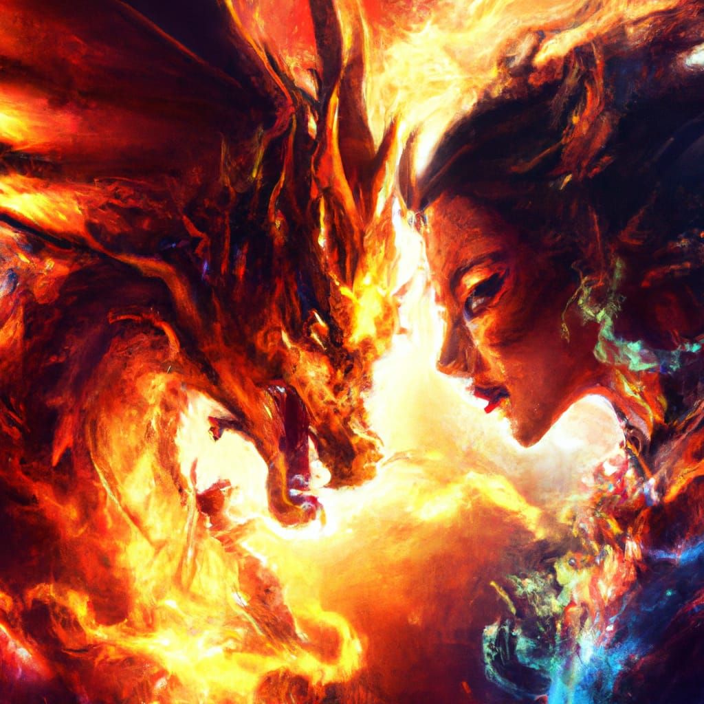 Ethereal Fire Goddess Dragon in Flames